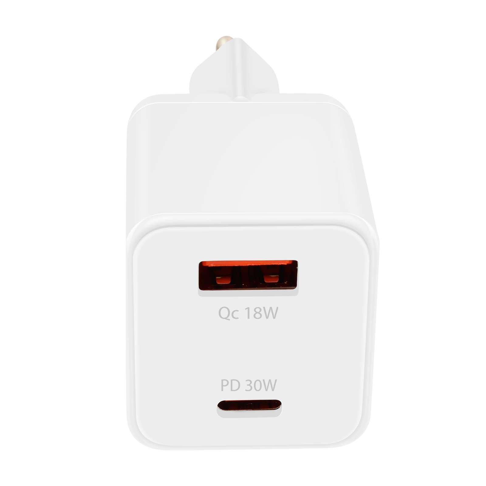 Caricatore bianco con due porte: QC 18W e PD 30W.