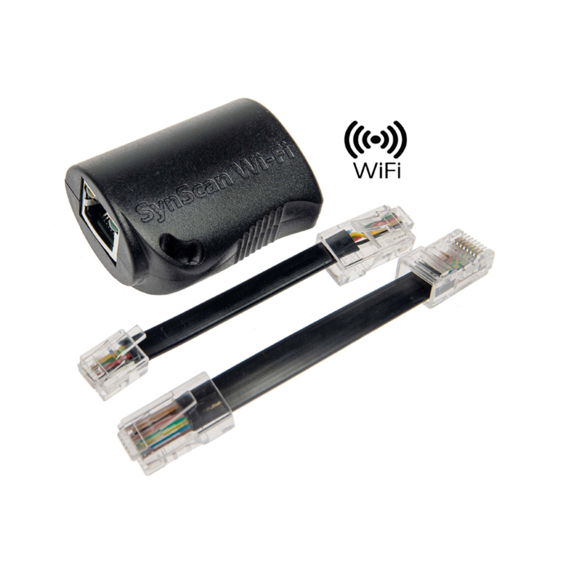Schwarzer WLAN-Adapter mit zwei RJ45-Kabeln.