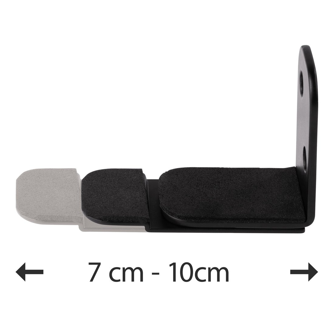 Regulowany czarno-szary uchwyt, szeroki na 7-10 cm.