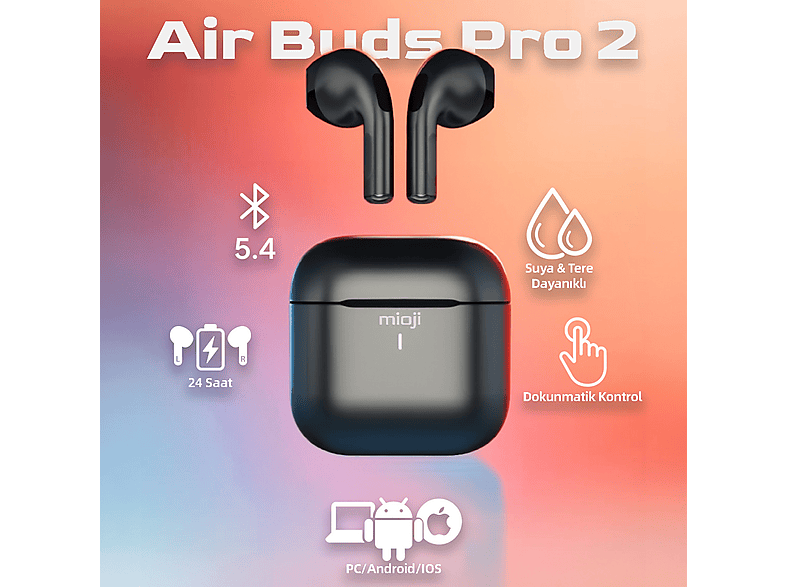 MIOJI Air Buds Pro 2 IOS Android PC Uyumlu Kablosuz Bluetooth Kulaklık Siyah