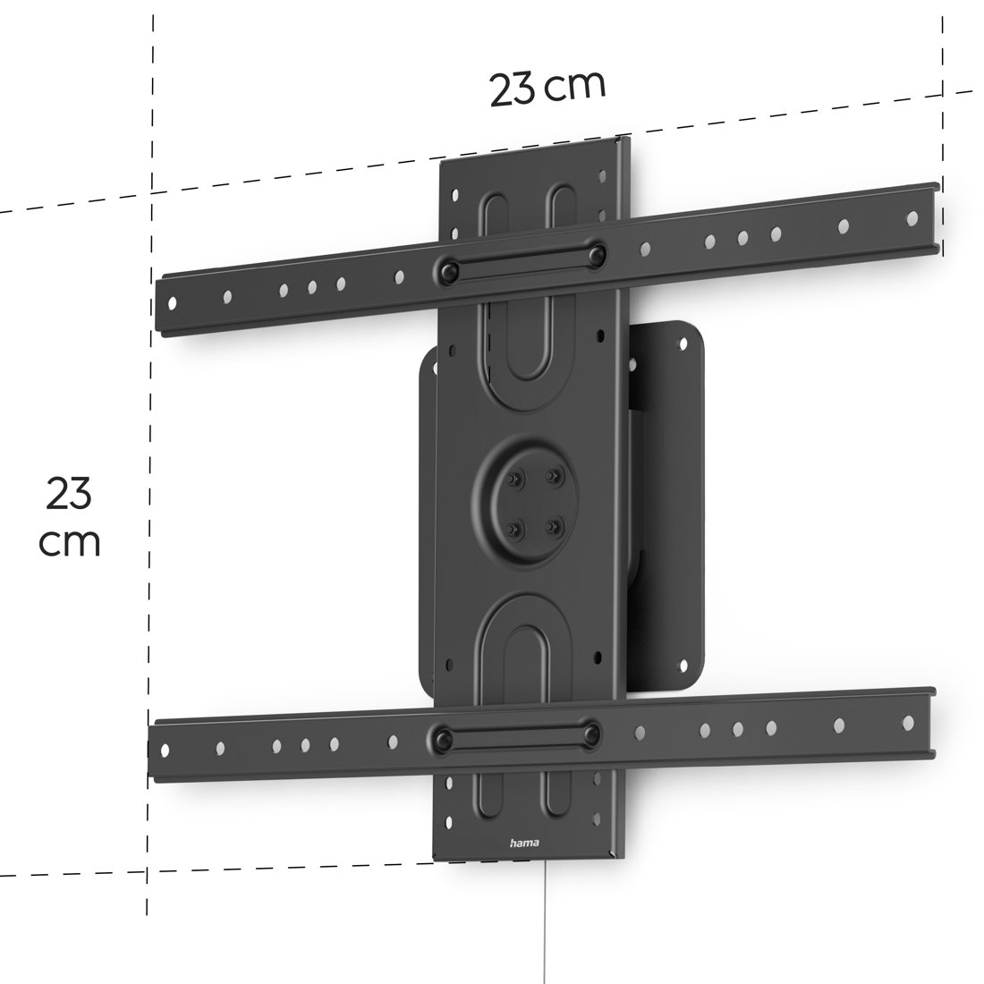 Czarny uchwyt ścienny do TV z regulowanymi ramionami, 23 cm.