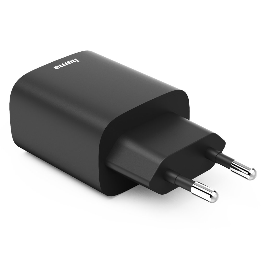 Czarna ładowarka Hama z dwoma metalowymi bolcami.