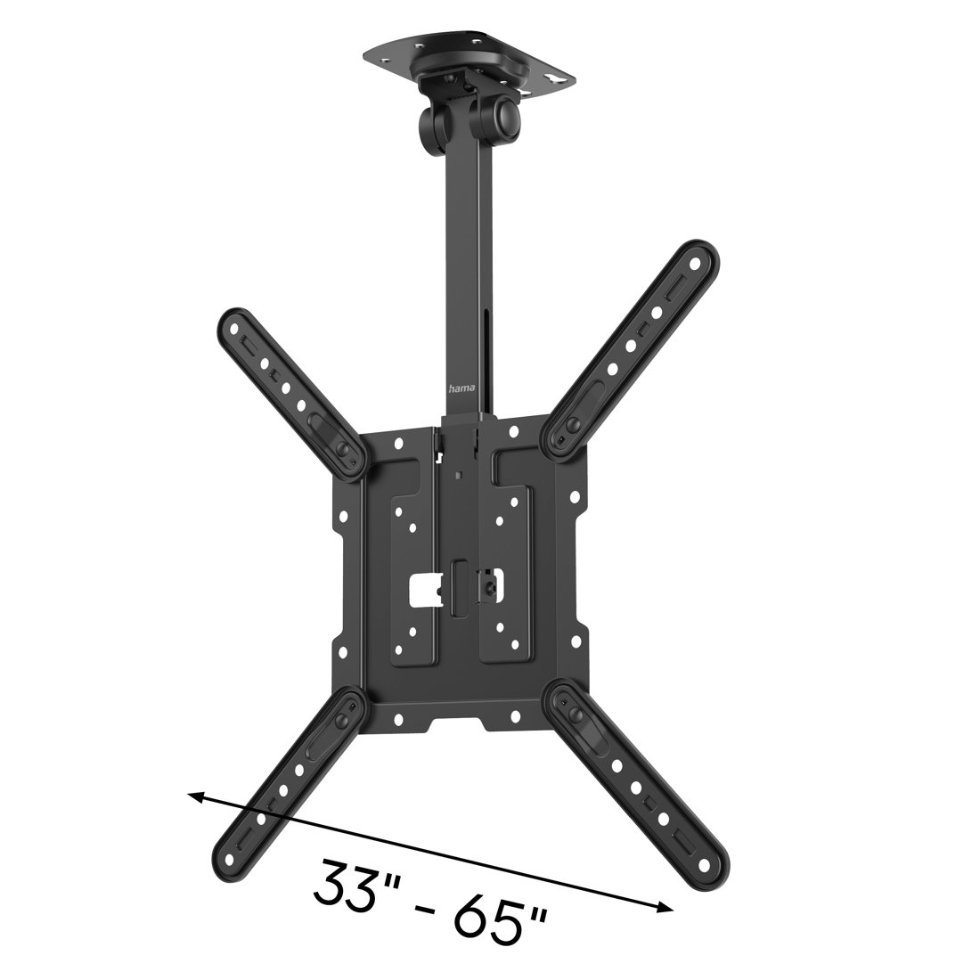 Czarny uchwyt sufitowy do telewizora, pasuje do ekranów 33-65 cali.