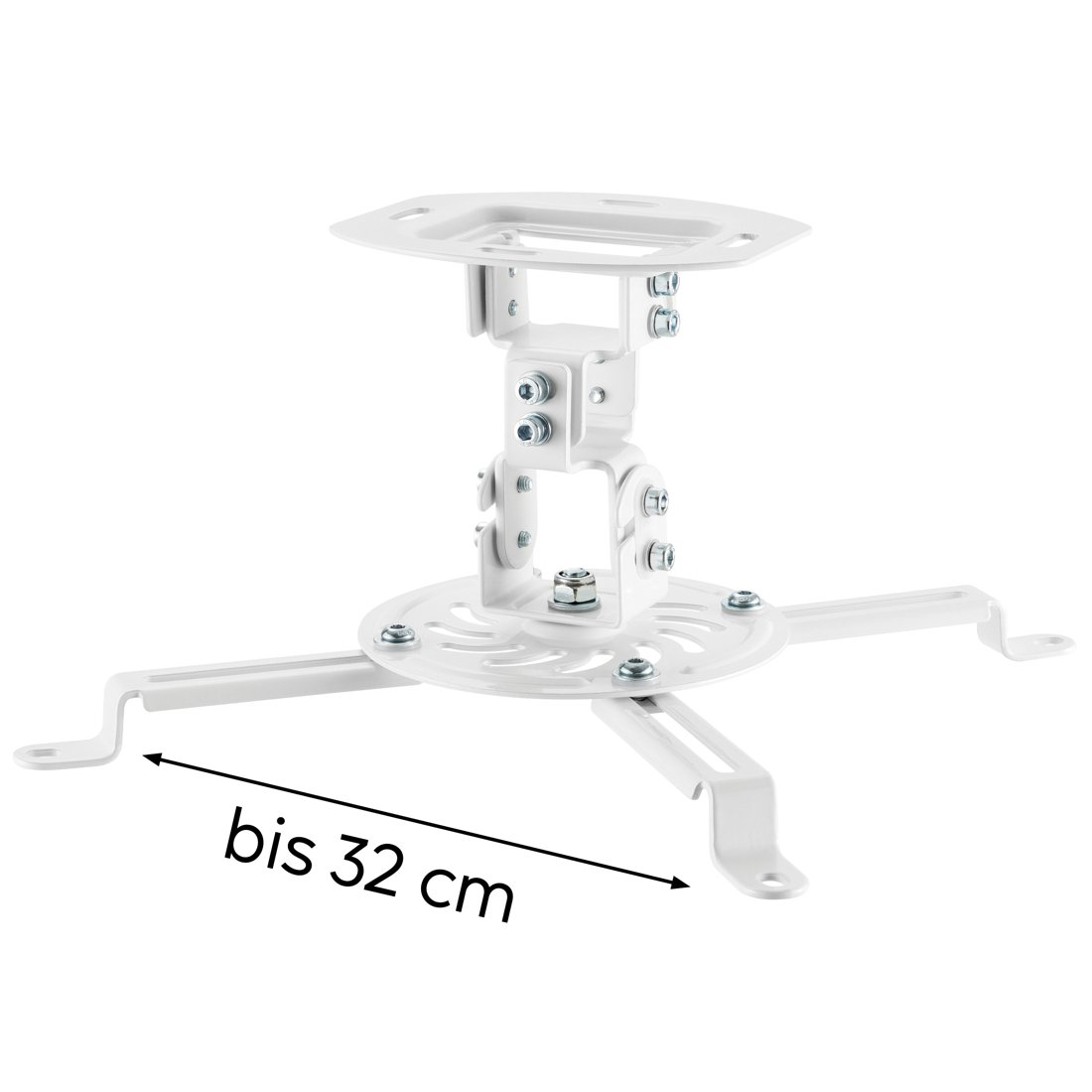Biały uchwyt sufitowy do projektorów z regulowanymi ramionami, do 32 cm.