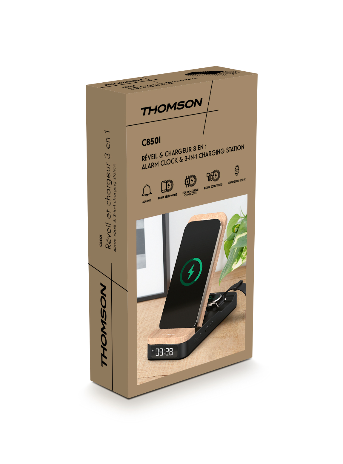 Thomson C8501: Budzik, stacja ładowania telefonu, zegarka, słuchawek.