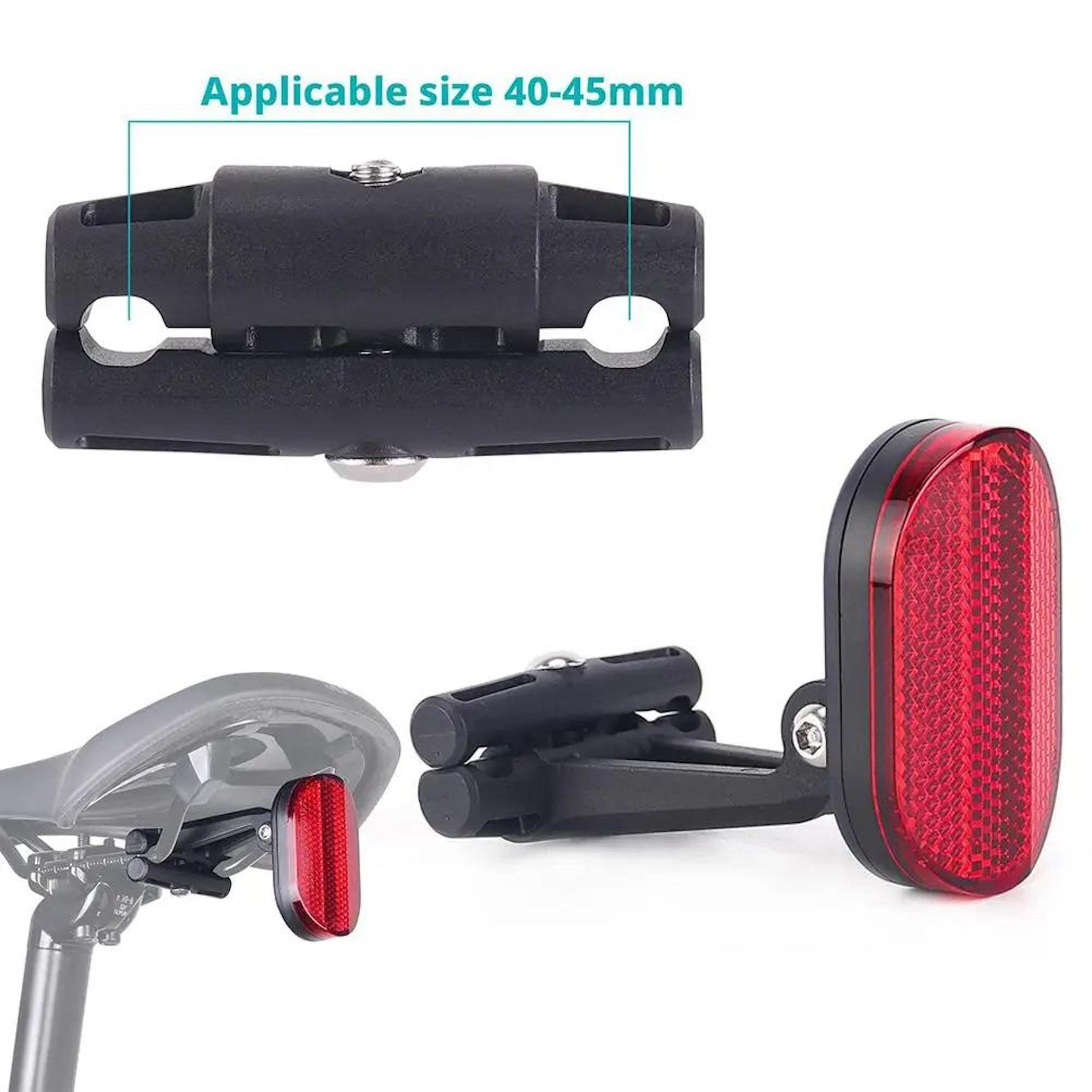 Fahrradrücklicht-Halterung und Rücklicht, passend für 40-45mm Rohre.