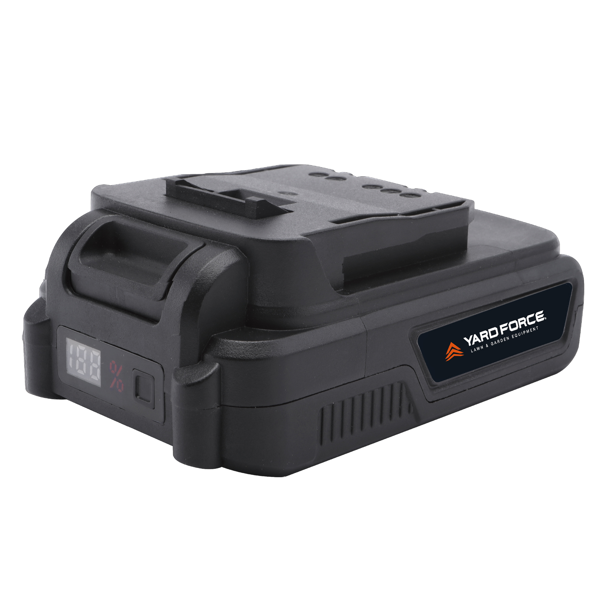 Pacco batteria nero con display LCD e logo Yard Force.