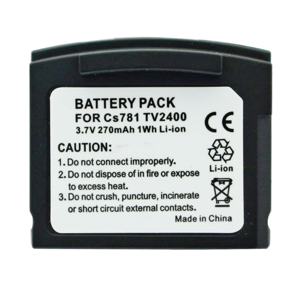 Schwarzer Akku für Cs781 TV2400, 3,7V, mit Warnhinweisen.