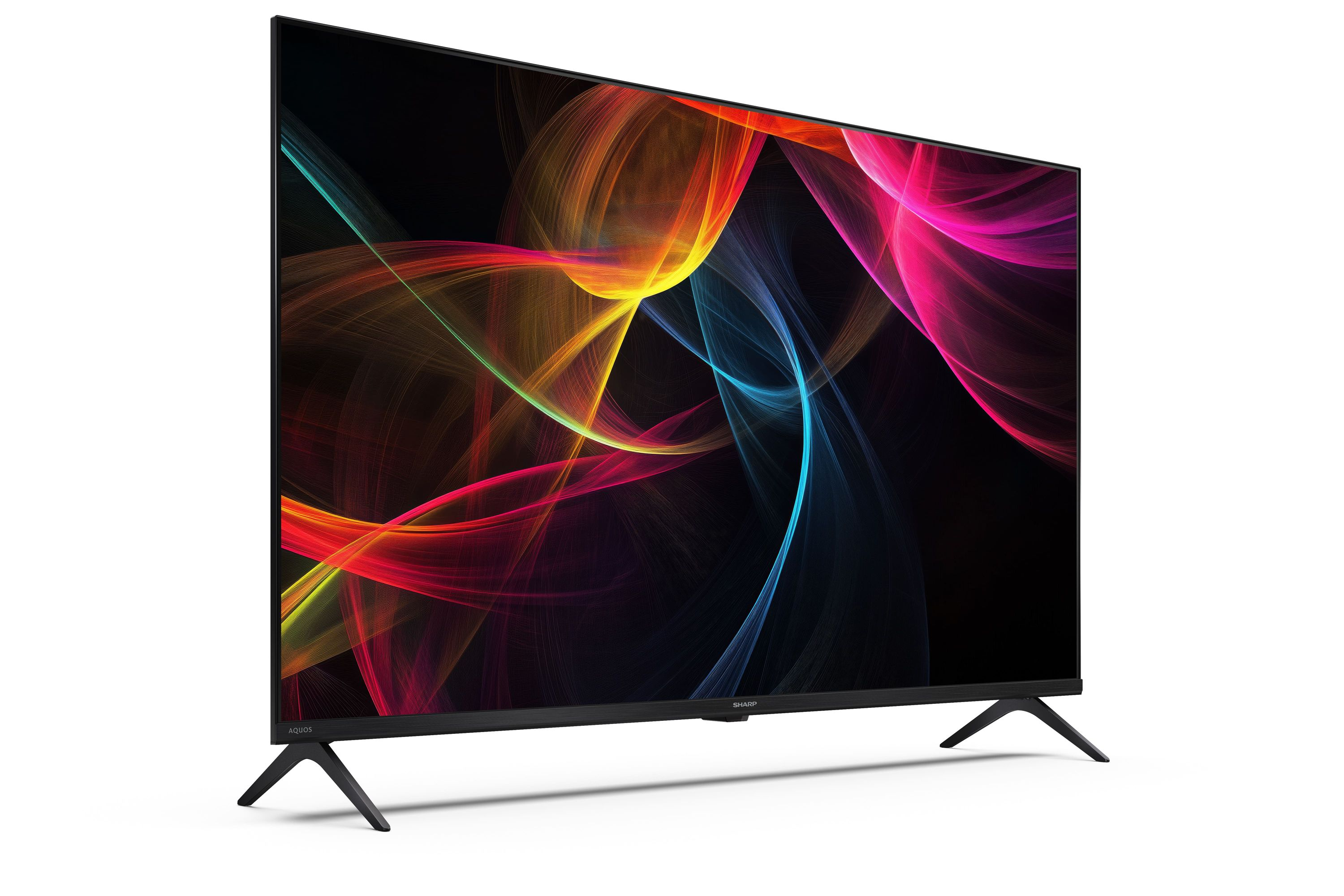 Un televisor moderno con un patrón abstracto y colorido en la pantalla.