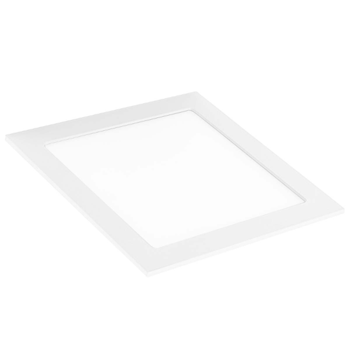 Un marco blanco cuadrado de panel LED sobre fondo blanco.