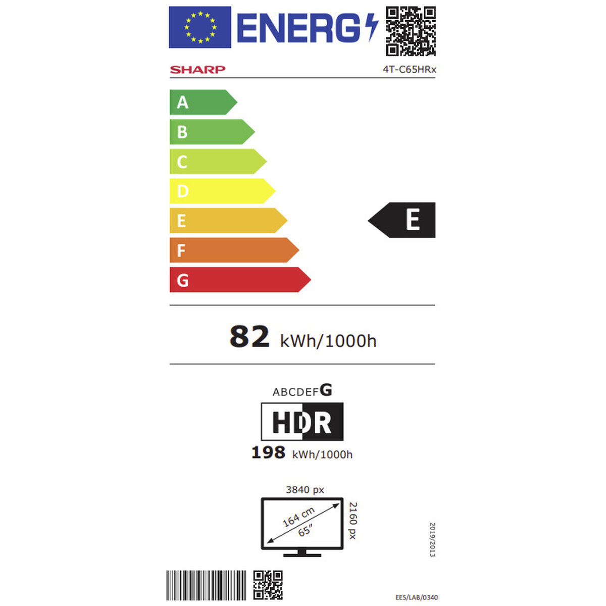 Etichetta energetica per TV Sharp classe E.