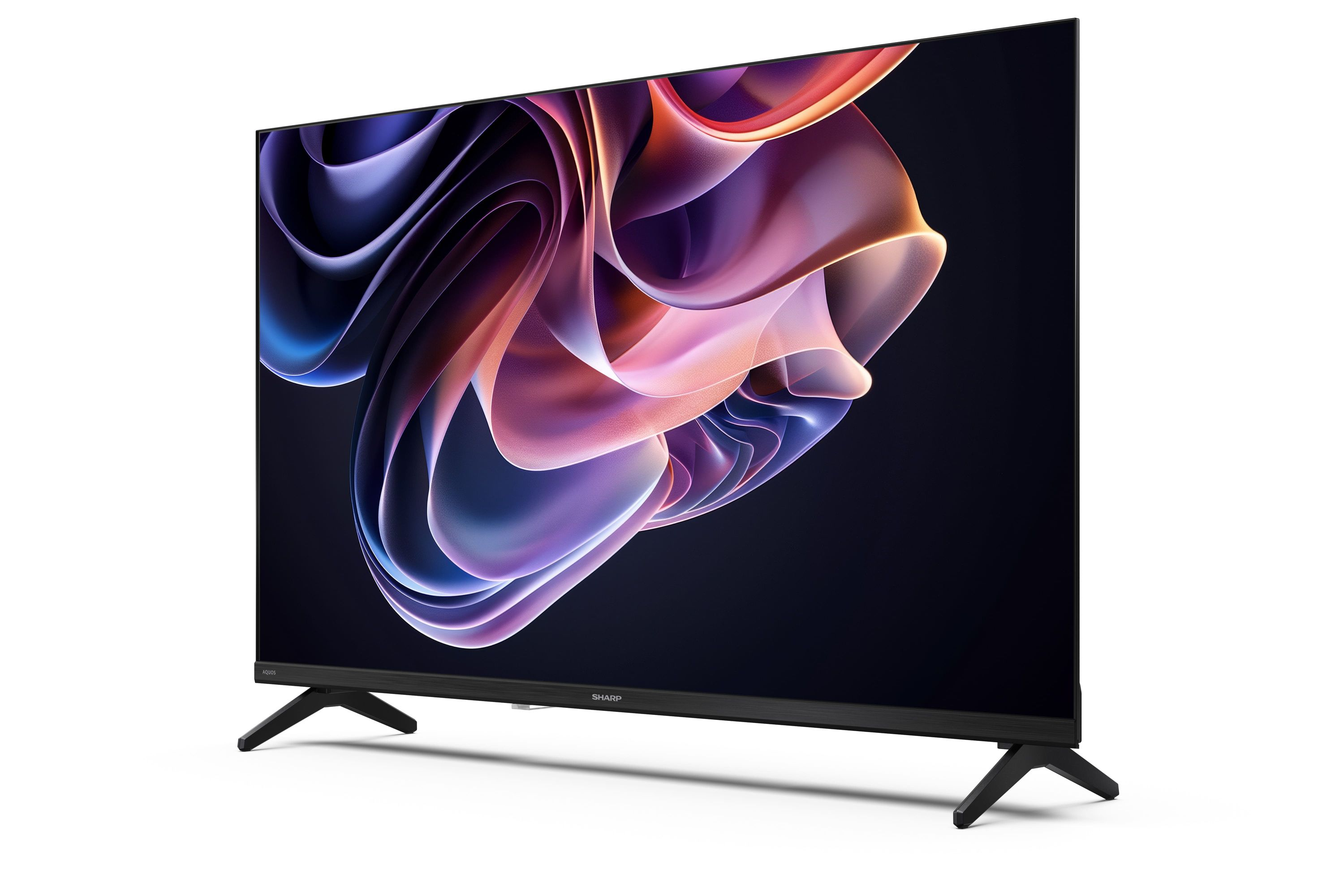 Ein moderner Fernseher mit abstraktem, bunten Hintergrund auf dem Bildschirm.