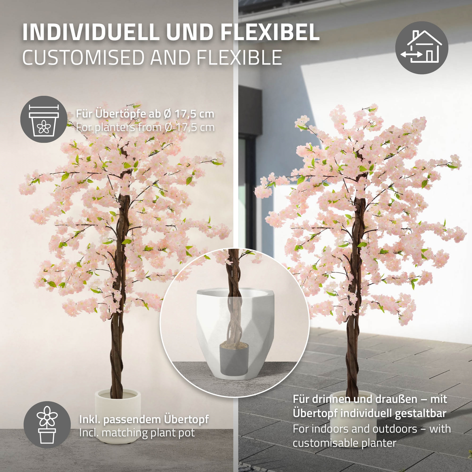 ML-DESIGN Kirschbltenbaum 180 cm Kunstpflanze, Rosa | MediaMarkt
