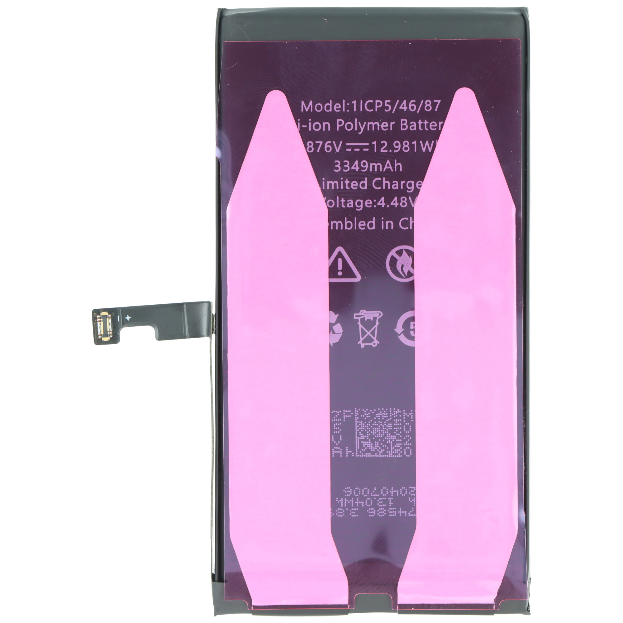 Ein Li-Ion-Polymer-Akku mit Modellnummer 1ICP5/46/87 und 3349mAh.