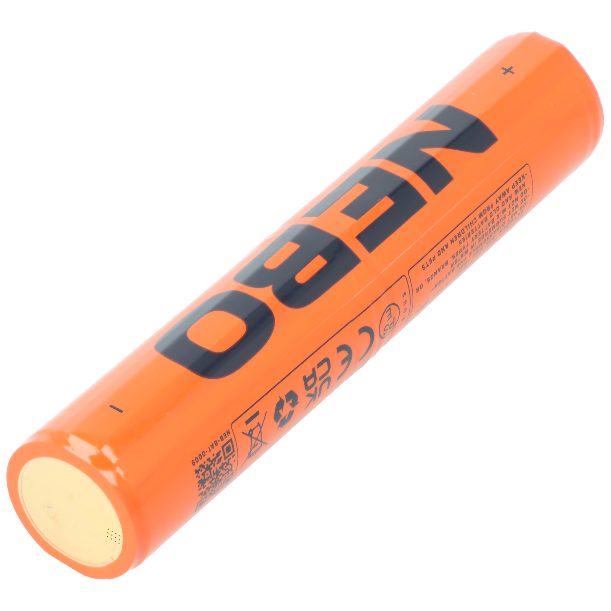 Eine orangefarbene Batterie mit schwarzer Schrift 'ZERO'.