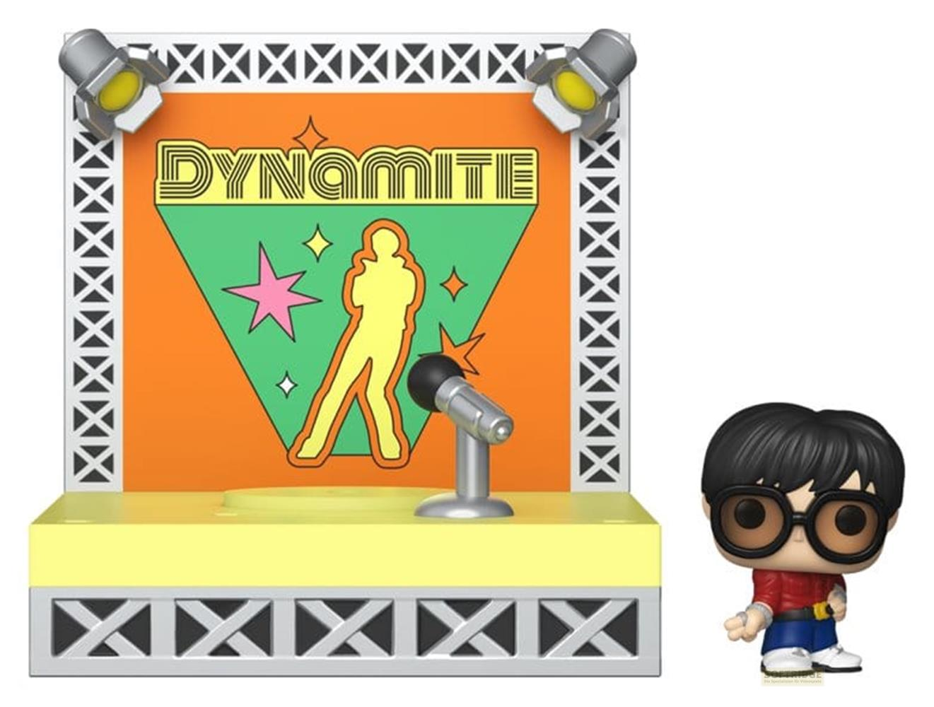Ein Funko Pop! von BTS "Dynamite" mit Mikrofon und Bühne.