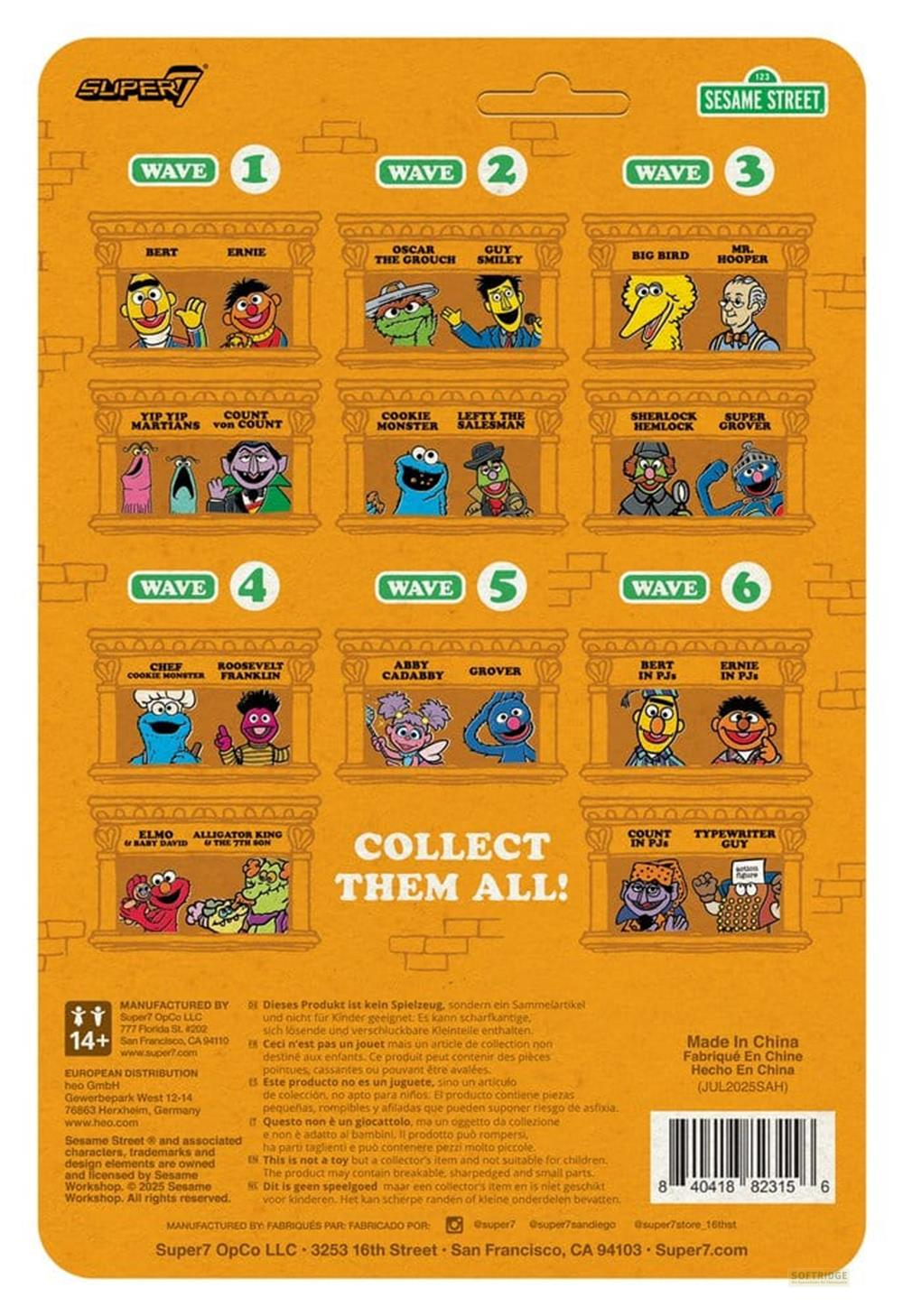 Super7 Sesame Street Figuren-Kollektion: Bert, Ernie, Oscar, Cookie Monster, Elmo & mehr.