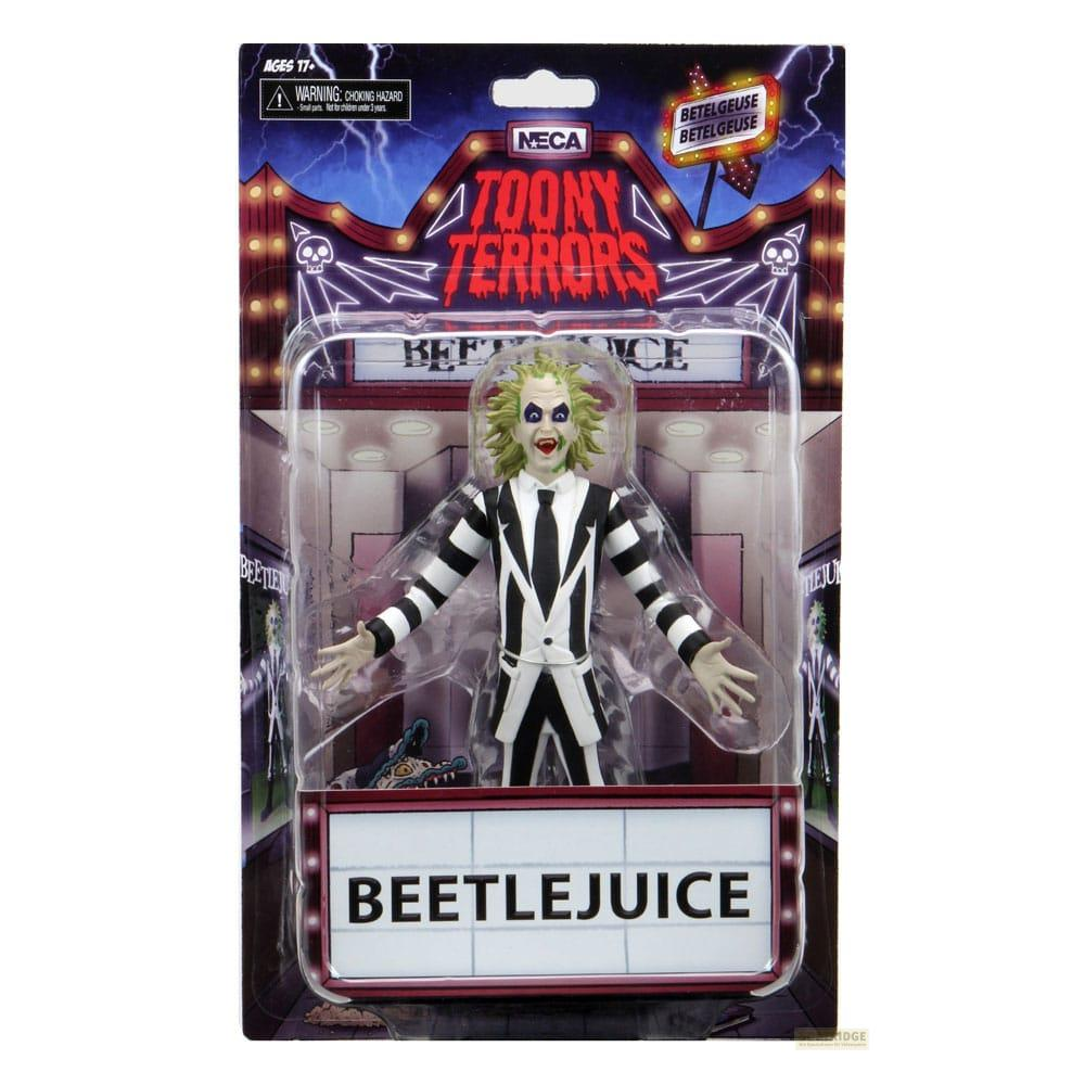 Figura de Beetlejuice en embalaje temático de cine. NECA Toony Terrors.