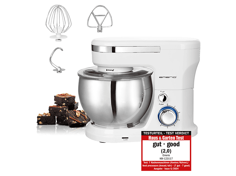 EMERIO KM-123117 Küchenmaschine Weiß (Rührschüsselkapazität: 5 l, 1000 Watt)