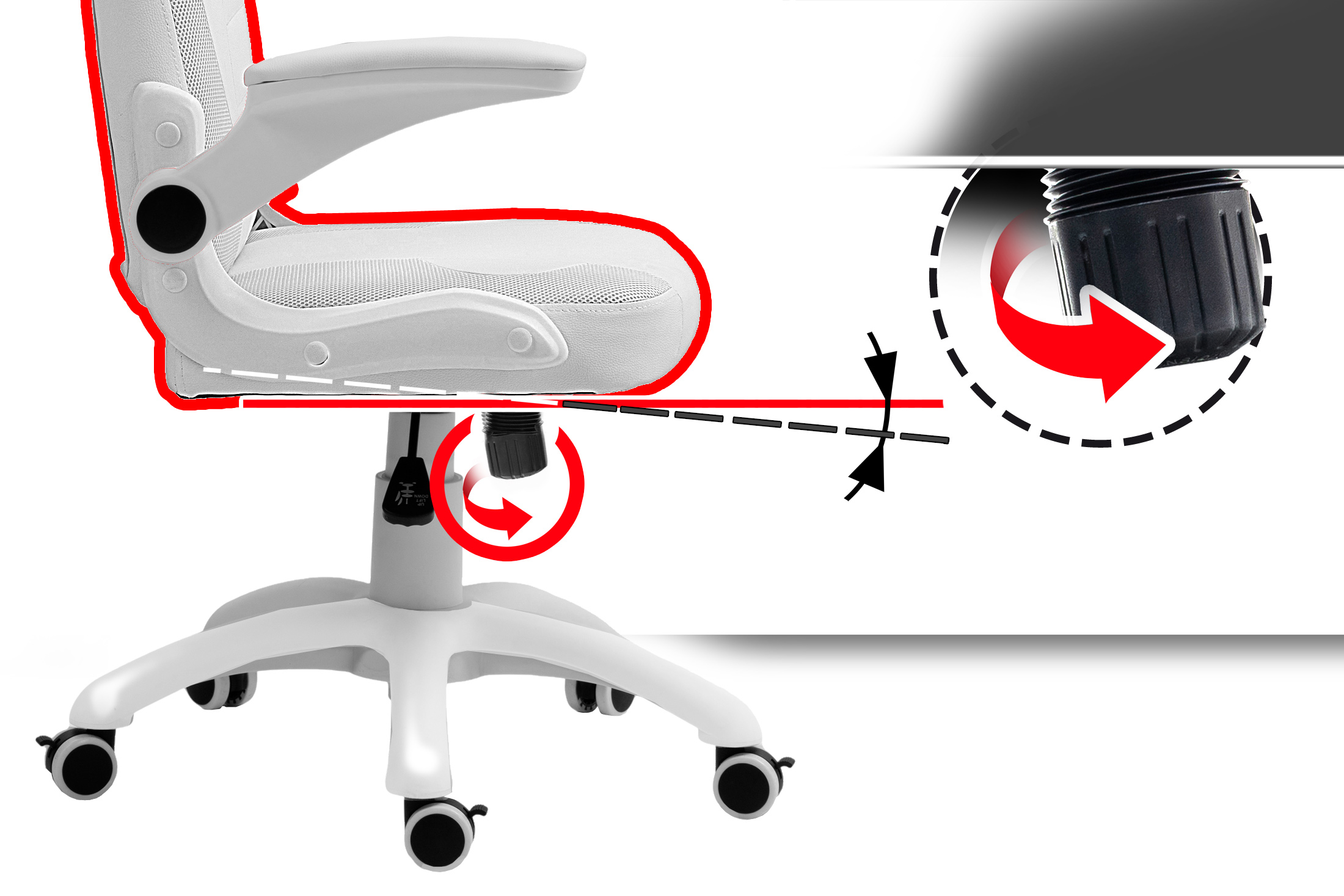 Biae krzeso biurowe z mechanizmem regulacji nachylenia i kkami.