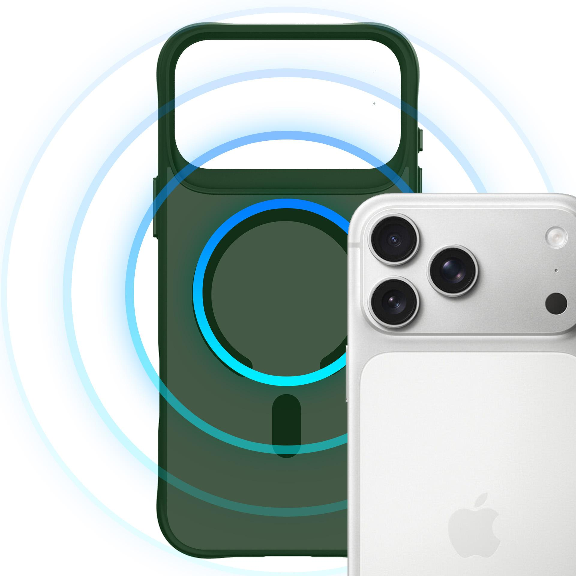 Ciemna obudowa iPhone'a i biały iPhone z aparatami.