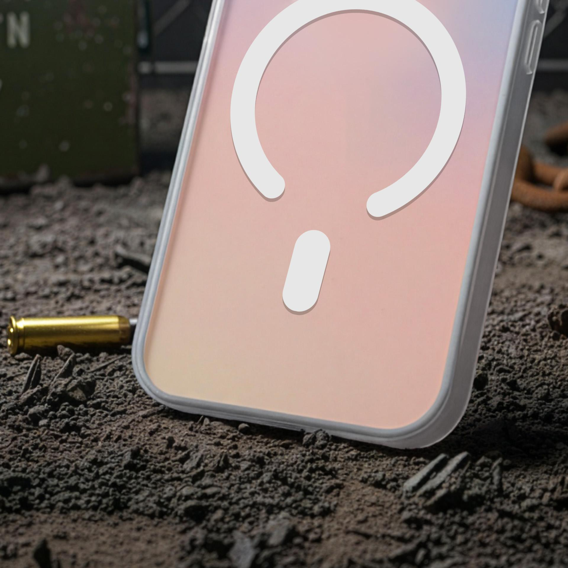 Etui na telefon z okręgiem i kreską na skalistym podłożu obok łuski.