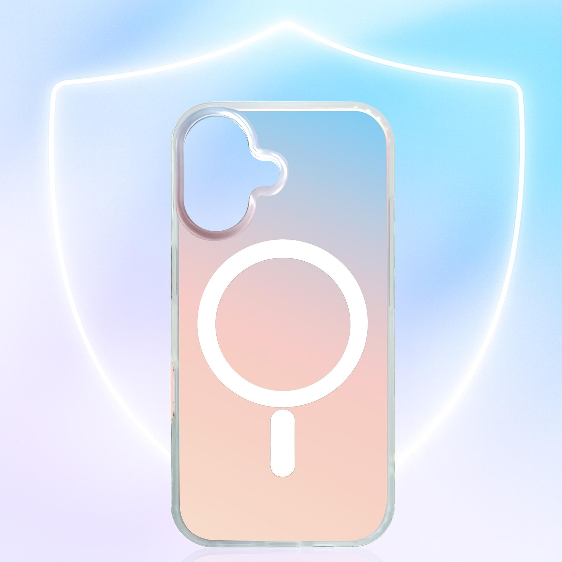 Funda transparente para móvil con símbolo de círculo magnético.