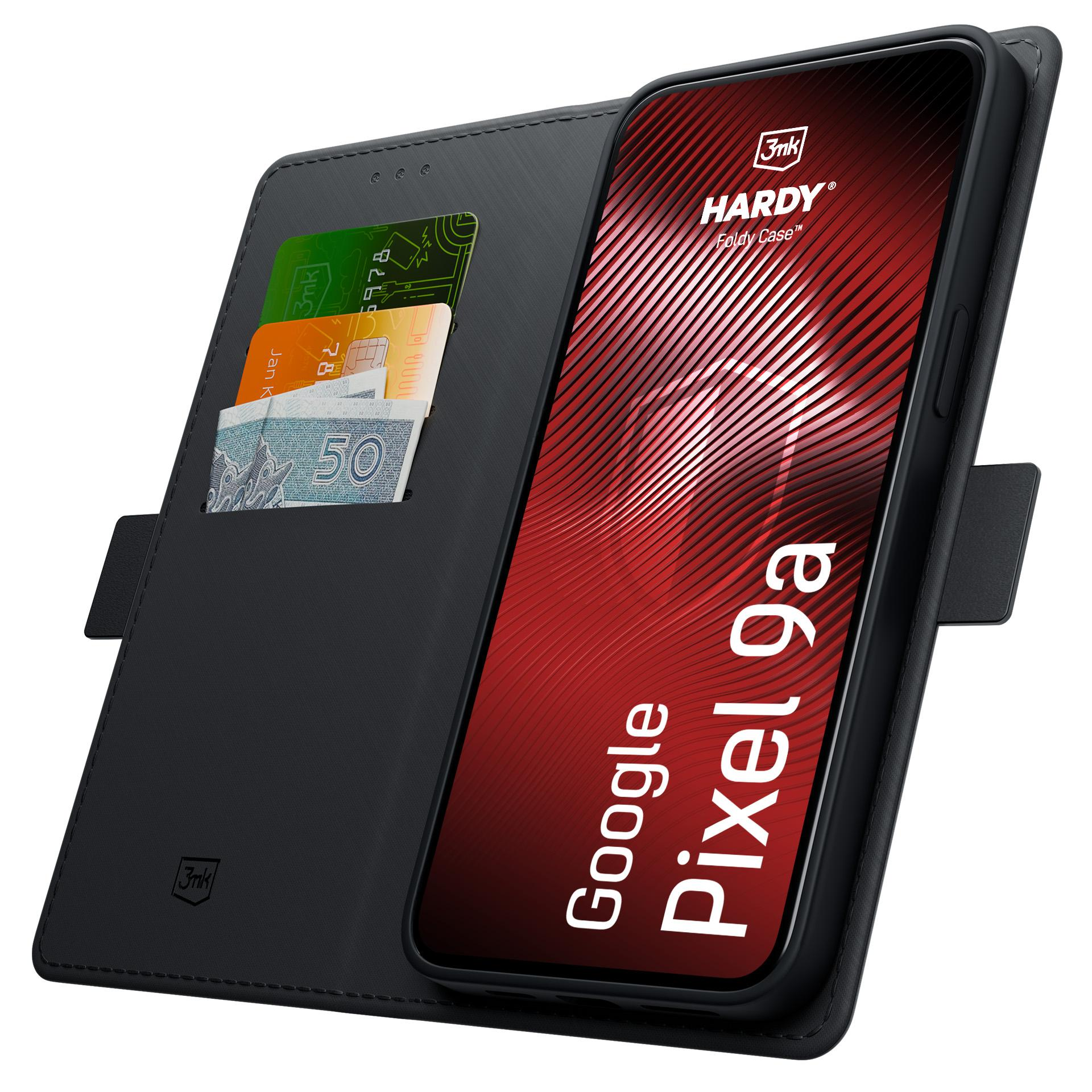 Czarne etui portfelowe na telefon z miejscem na karty i banknoty. Google Pixel 9a.