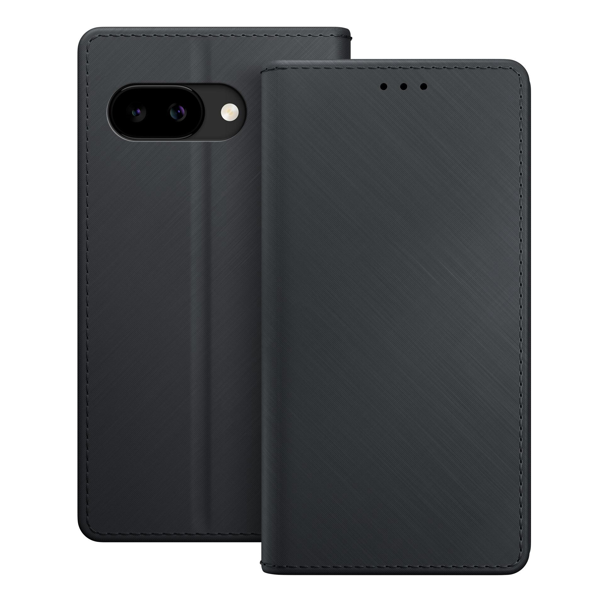Czarne etui na telefon z wyspą na aparat i trzema otworami na głośniki.