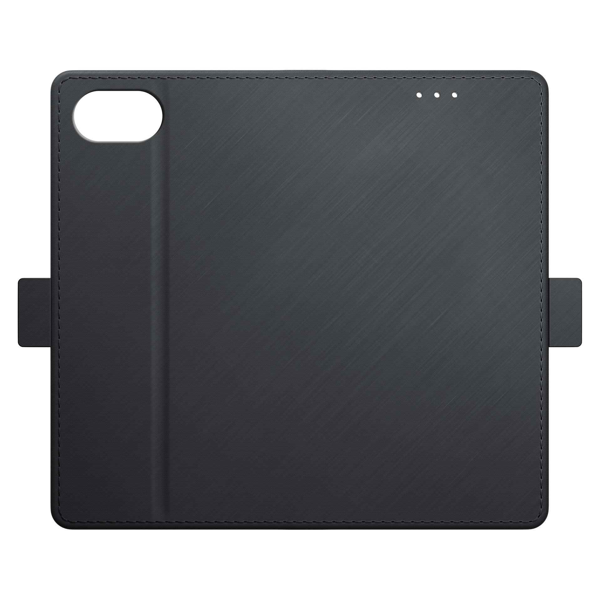 Ciemnoszare etui na tablet z teksturą, wycięciem i zakładką.