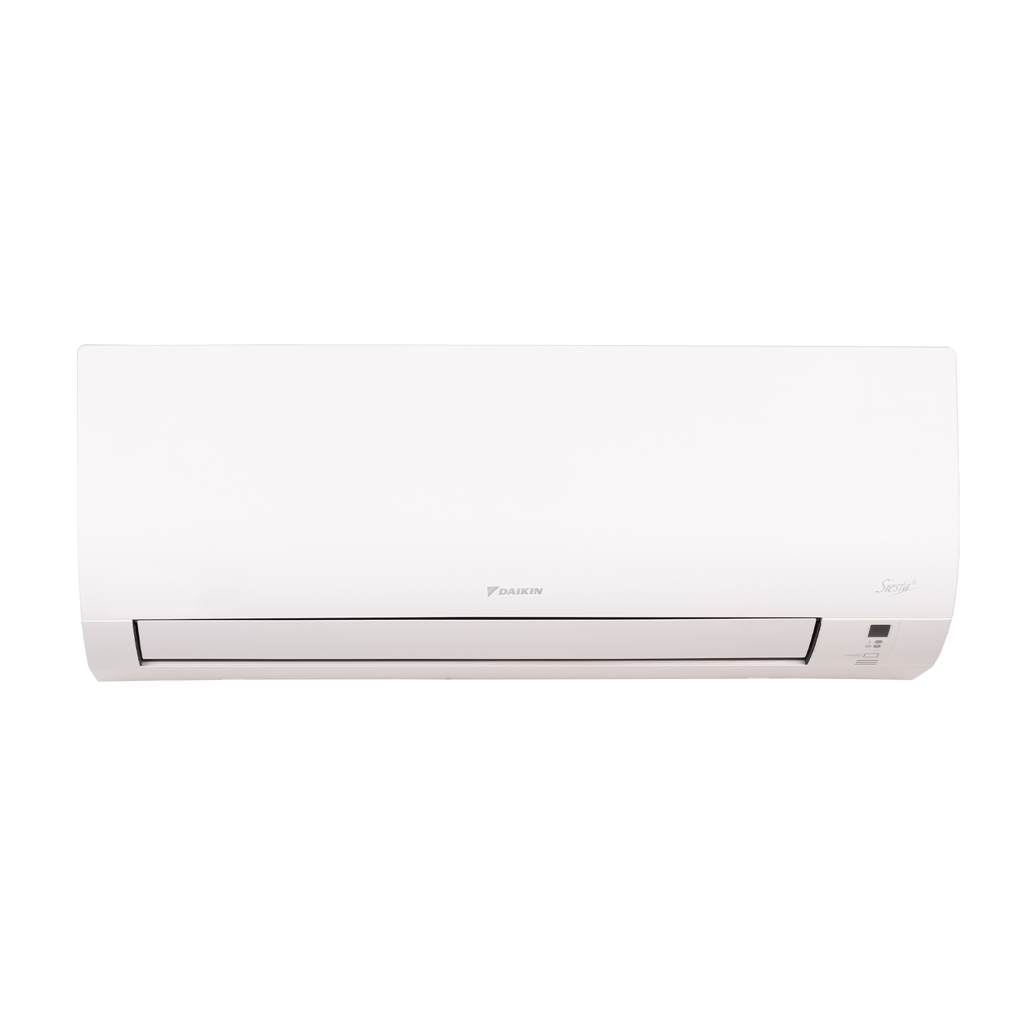 Un'unità di condizionamento Daikin bianca con bocchette e un piccolo display.