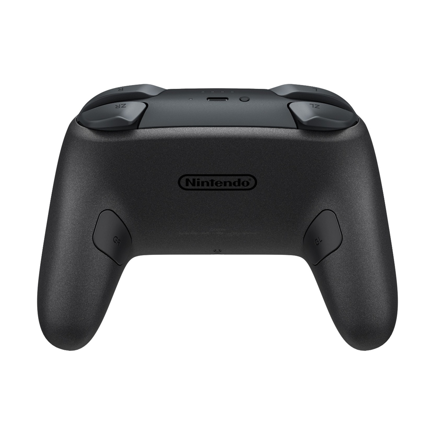Schwarzer Nintendo Controller mit GR/GL Knöpfen und ZR/ZL Schultertasten.