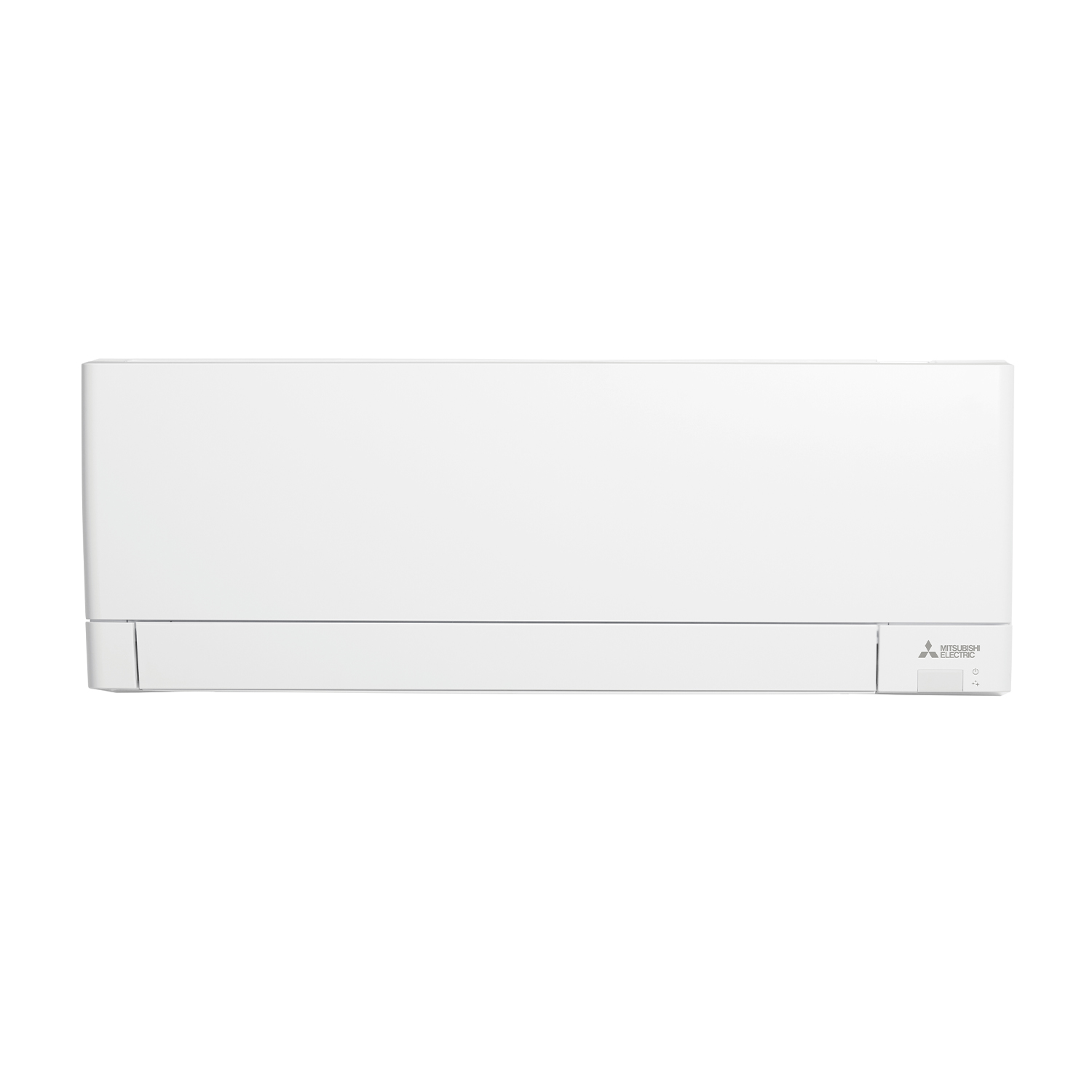 Un condizionatore Mitsubishi Electric bianco con controlli sul lato destro.
