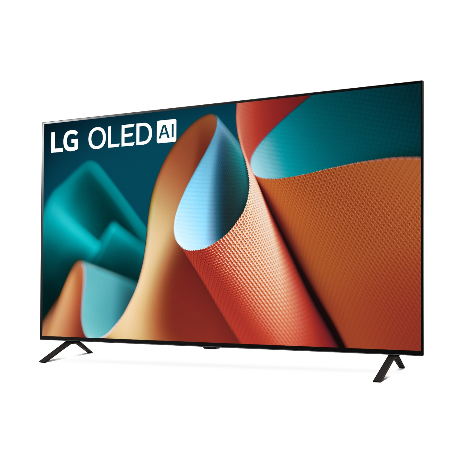 Un téléviseur LG OLED AI affichant un fond abstrait et coloré.