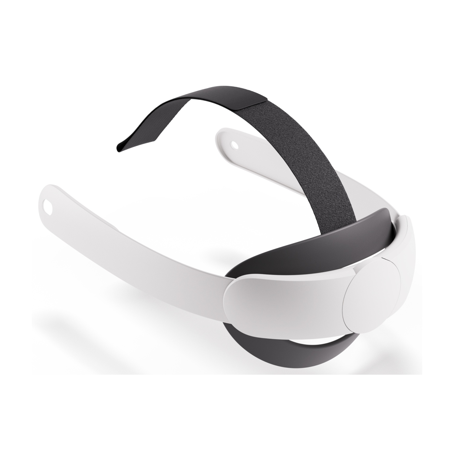 Biała opaska na głowę gogli VR z czarnym paskiem z tkaniny i szarym wsparciem.