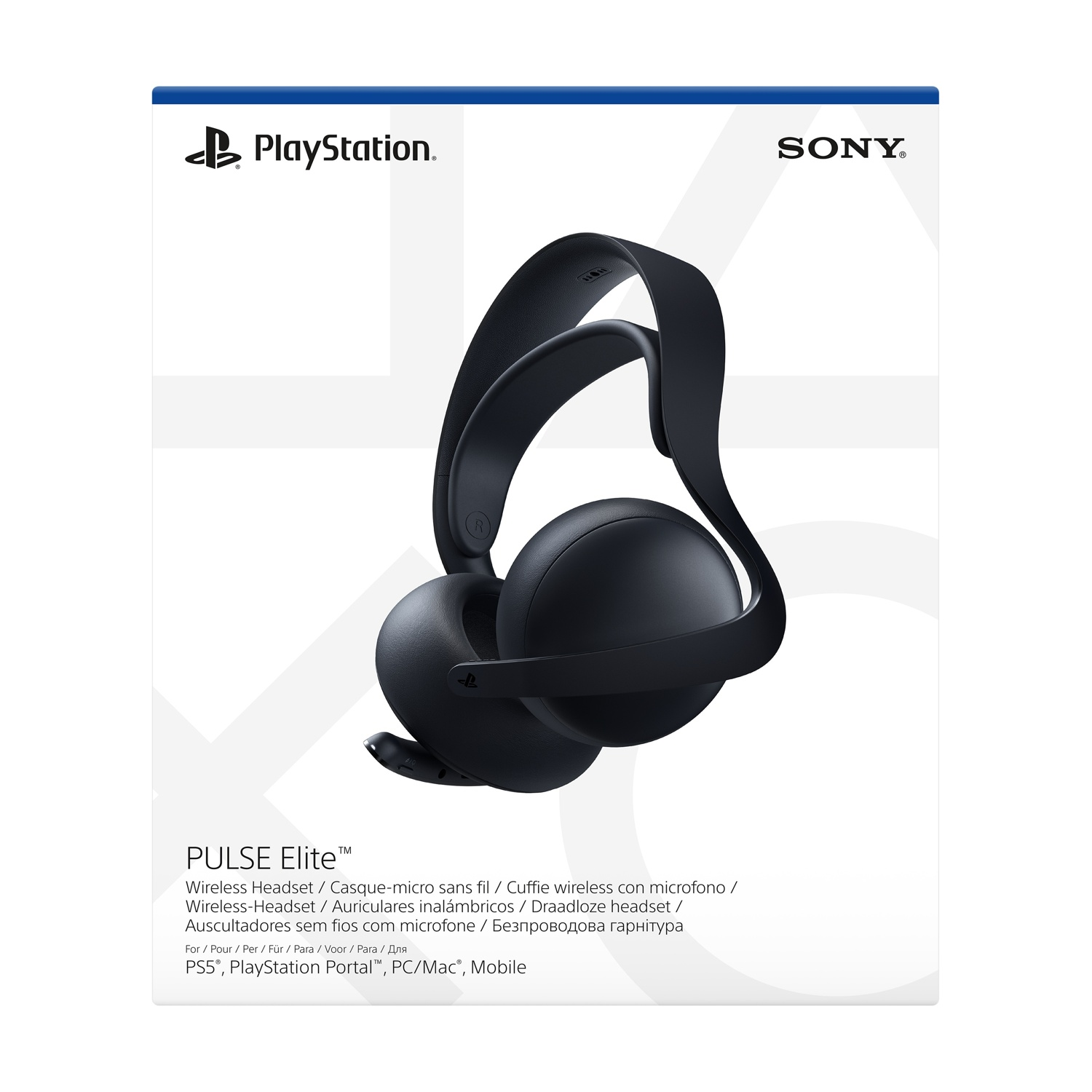 Czarne bezprzewodowe słuchawki PlayStation Pulse Elite na białym tle.