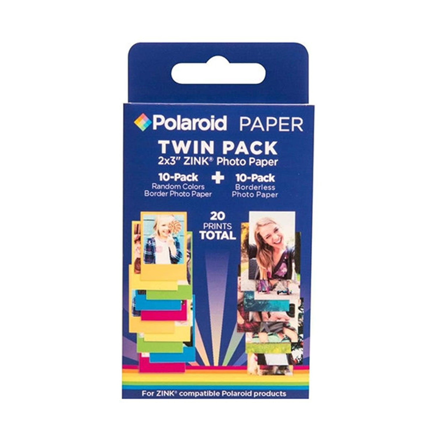 Pack Double Polaroid 2x3" Papier Photo ZINK : 10 couleurs aléatoires, 10 sans bordure.
