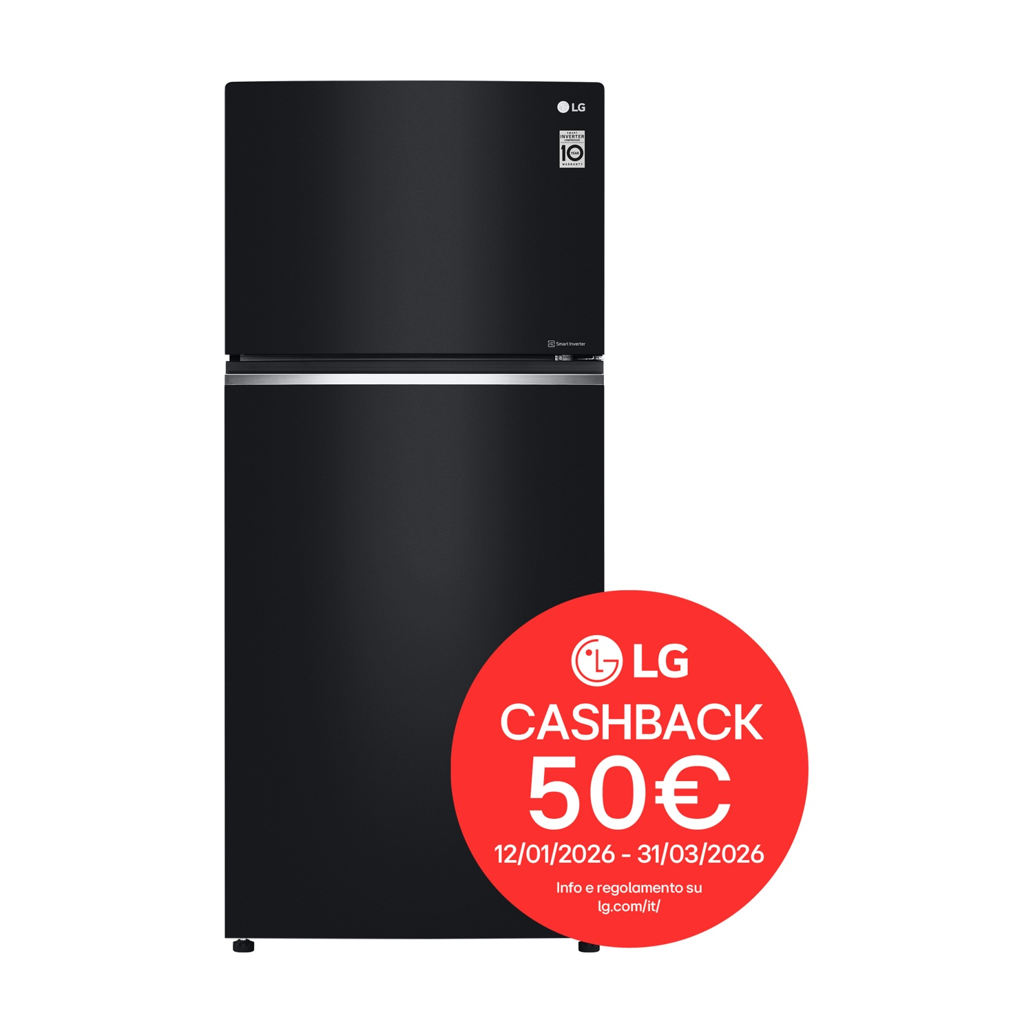 Refrigerador LG negro con oferta de 50€ de reembolso.