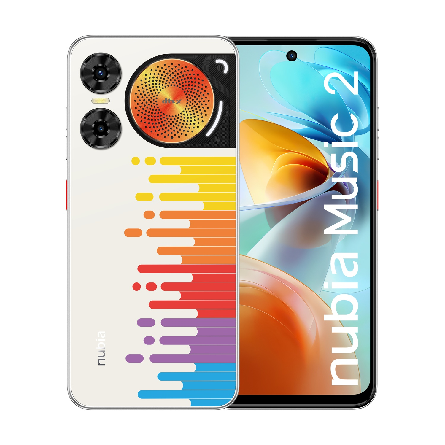 Smartfon Nubia Music 2 z kolorowym designem i tylnym aparatem.