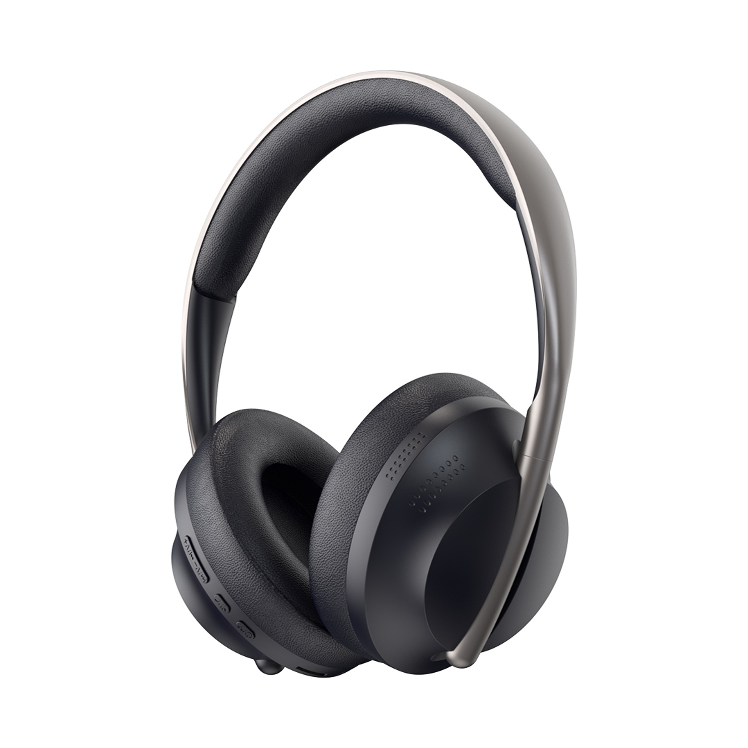 Schwarze Over-Ear-Kopfhörer mit silbernem Kopfbügel und schwarzen Ohrpolstern.