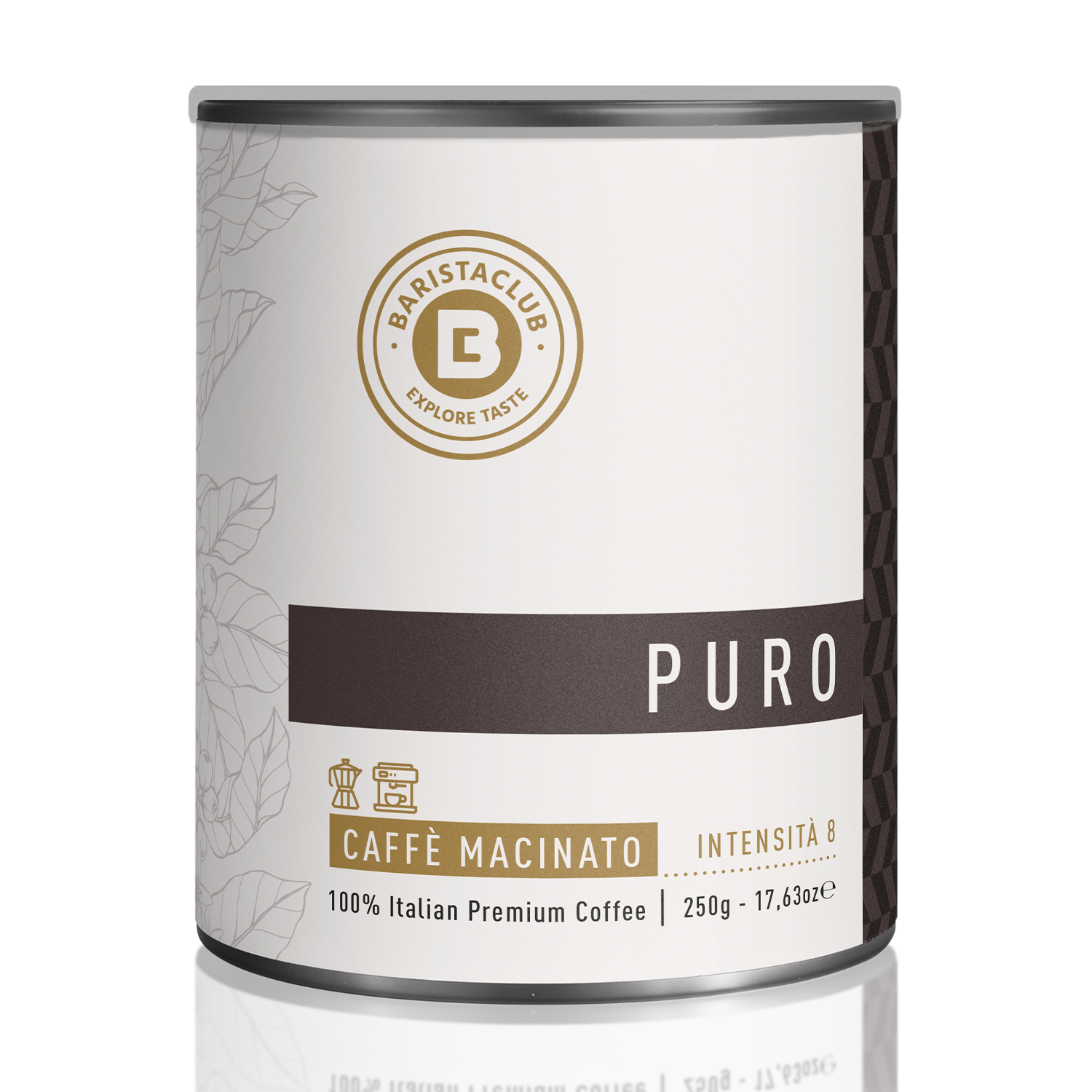 Una lattina di caffè macinato Barista Club Puro, 250g.
