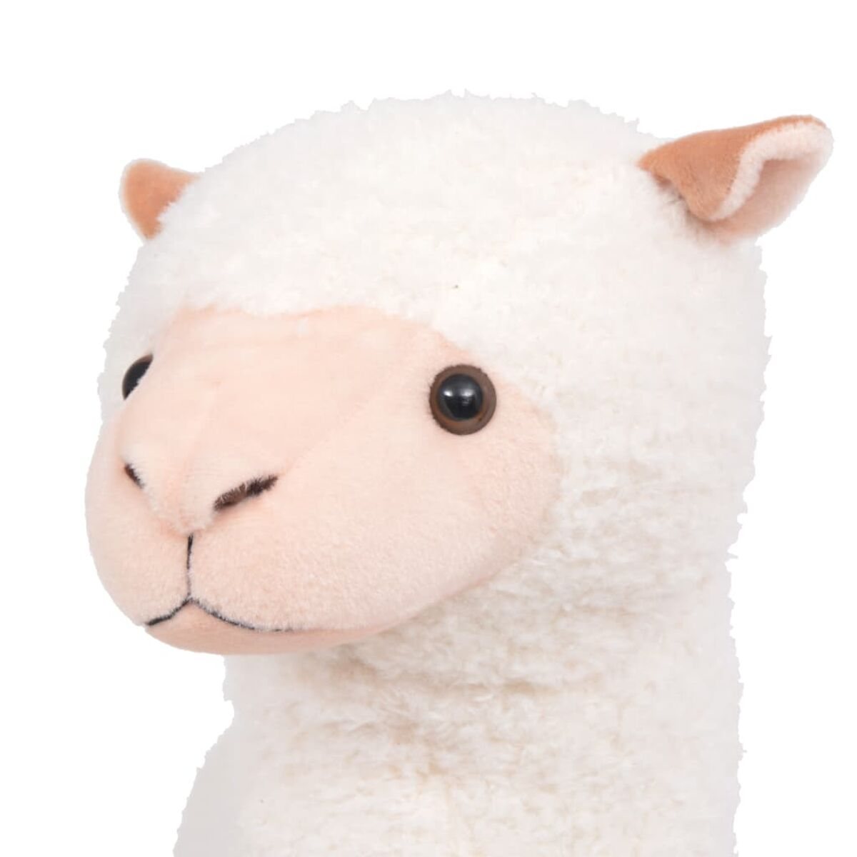 Ein weicher, weißer Plüsch-Lama mit braunen Ohren und Augen.