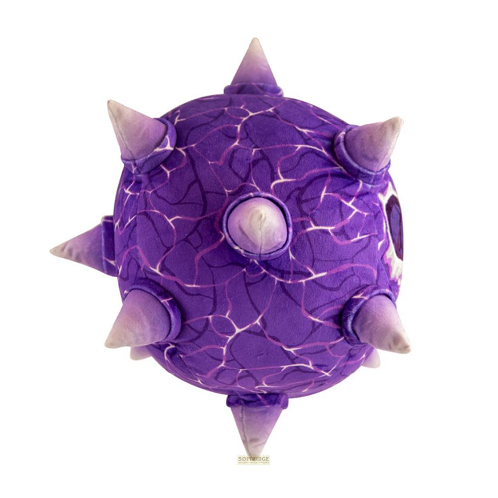 Peluche sferico viola con crepe bianche e punte.
