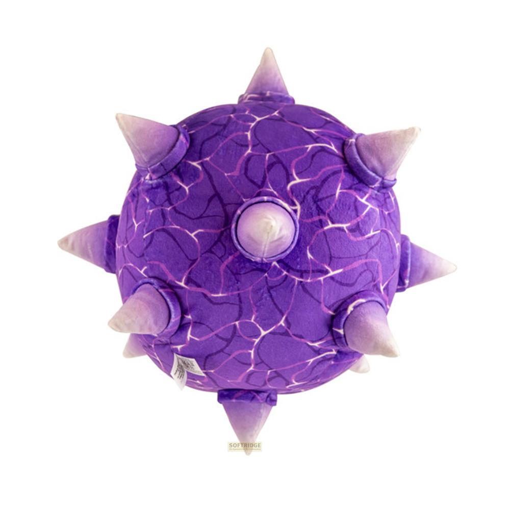 Una palla di peluche viola con punte e motivo a crepe.