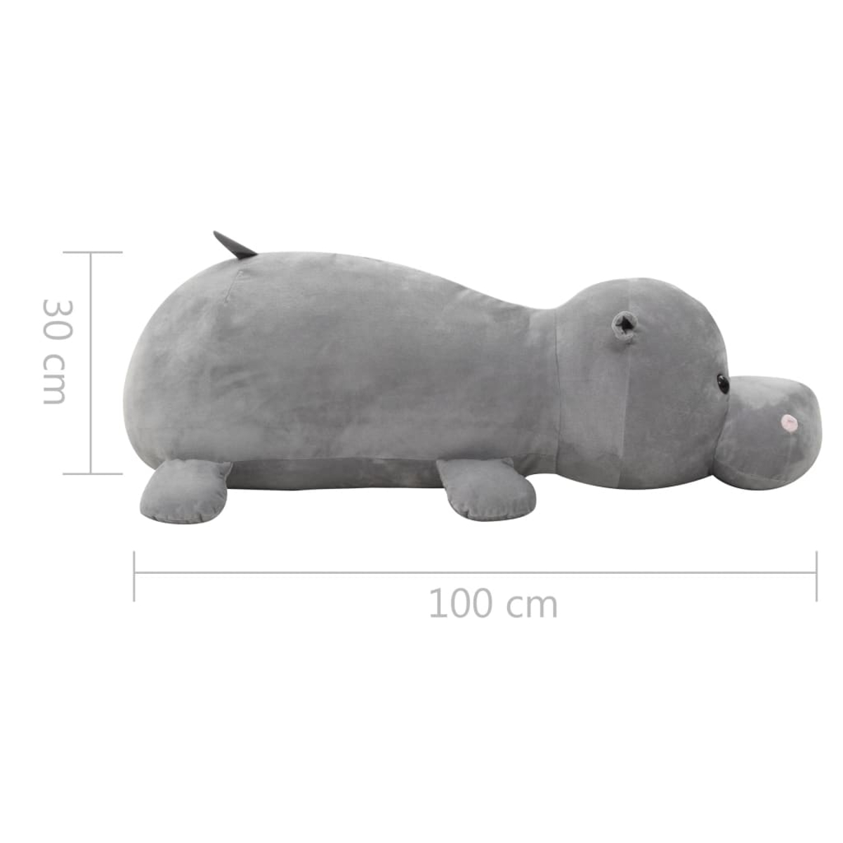 Graues Plüschflusspferd, 100 cm lang und 30 cm hoch.