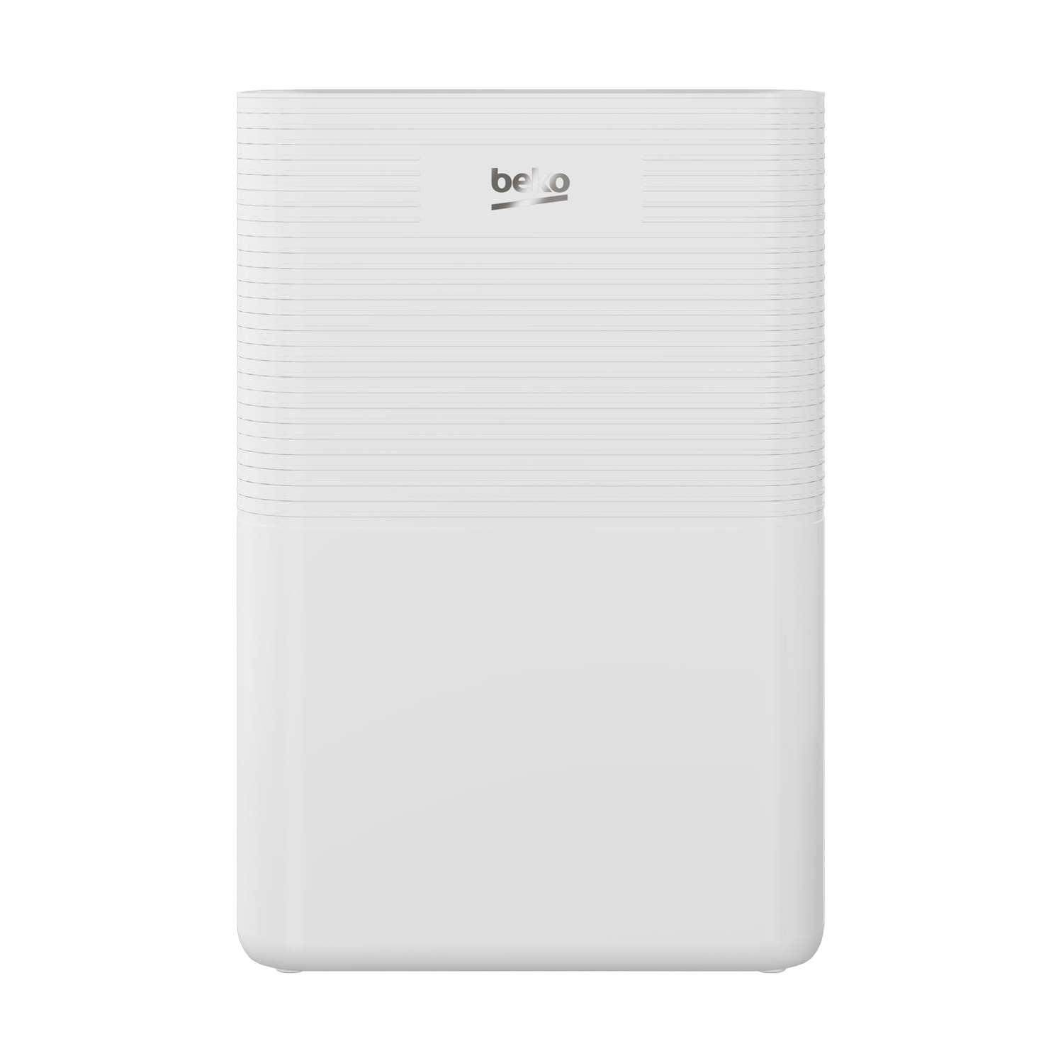 Biały osuszacz powietrza Beko z poziomymi liniami na górze.