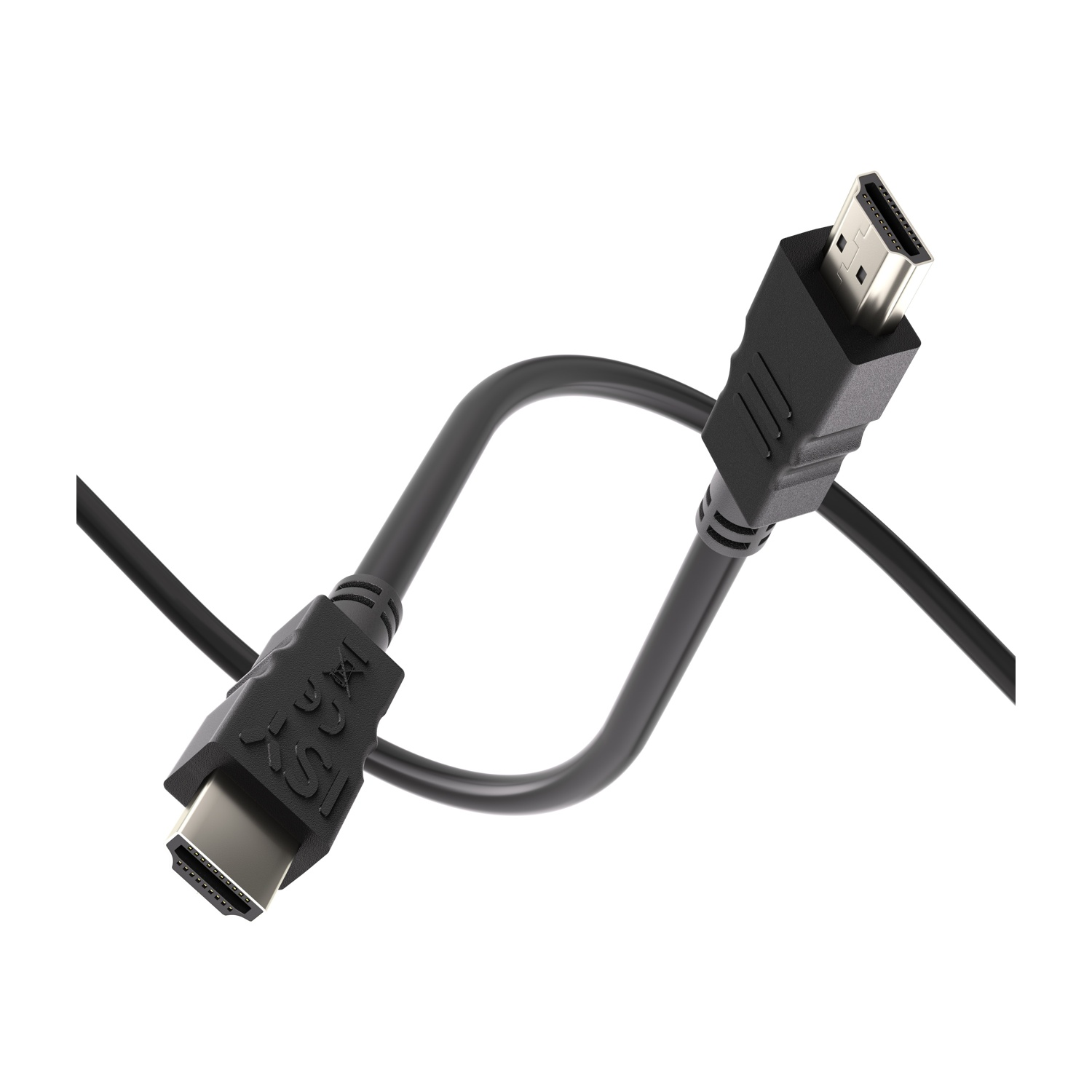 Due cavi HDMI neri con connettori argentati, su sfondo bianco.