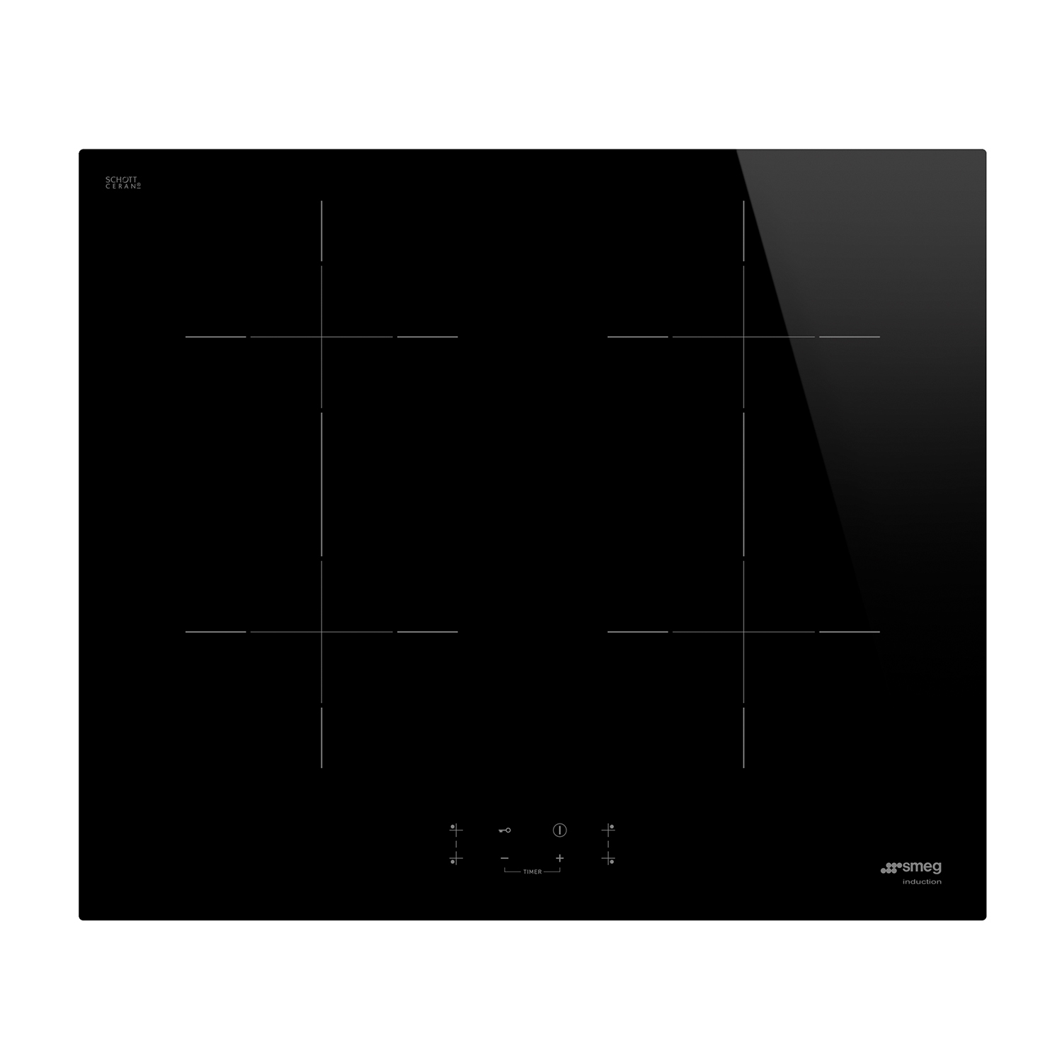 Czarna płyta indukcyjna z czterema strefami gotowania i sterowaniem dotykowym.