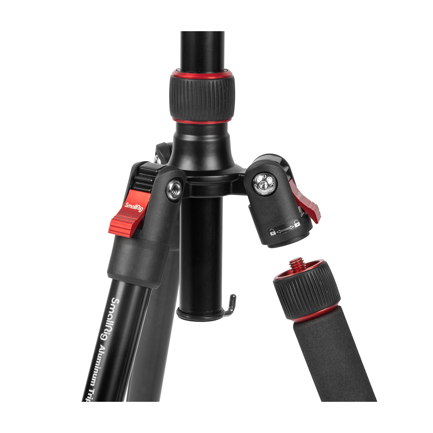 Black and red tripod detail with two legs connecting.