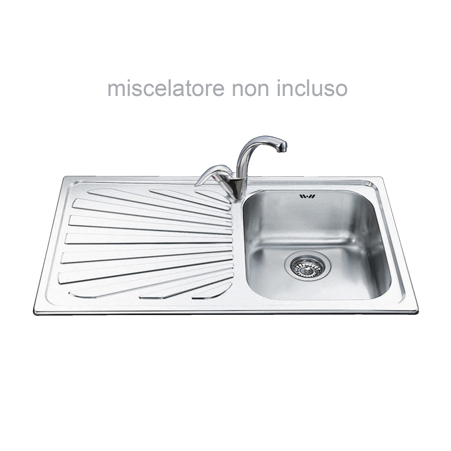 Fregadero de acero inoxidable con escurridor y grifo. No incluye grifo.